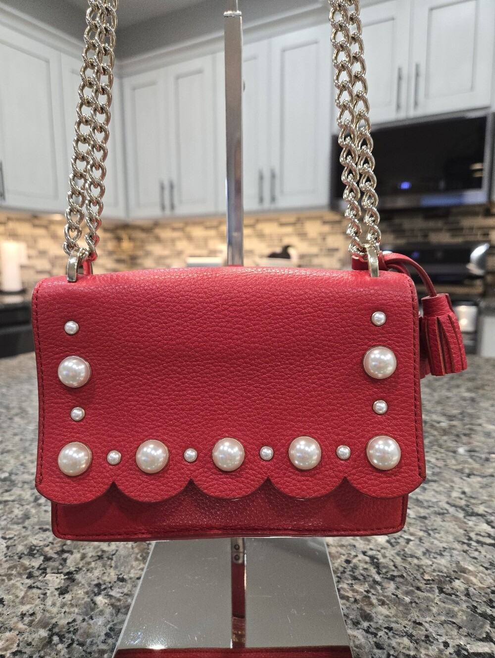 Kate Spade Hayes Street Pearl Hazel Scalloped Crossbody Bag - Royal Red - Picture 4 of 14